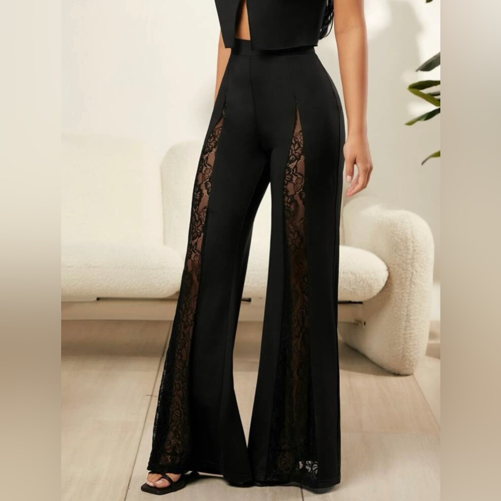 SHEIN| Contrast Lace Flare Pants
